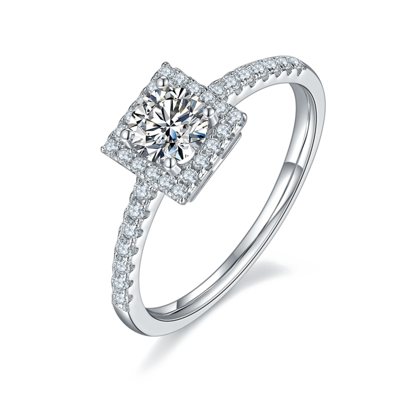 豪镶方包S925银镀白金MoissaniteWomen's Ring50分D级