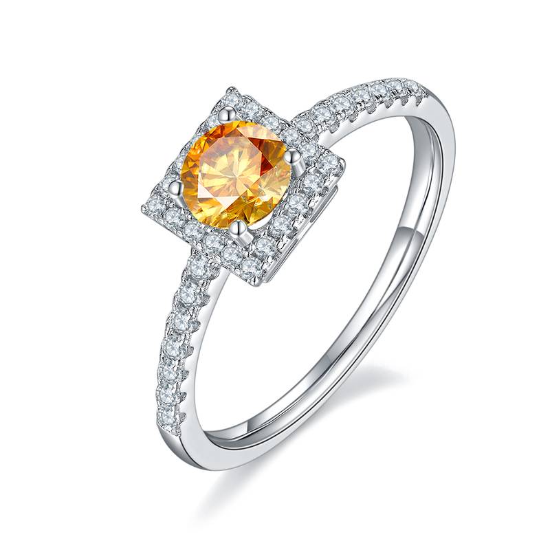 豪镶方包S925银镀白金MoissaniteWomen's Ring50分D级