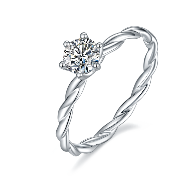 直臂藤蔓S925银镀白金MoissaniteWomen's Ring50分D级