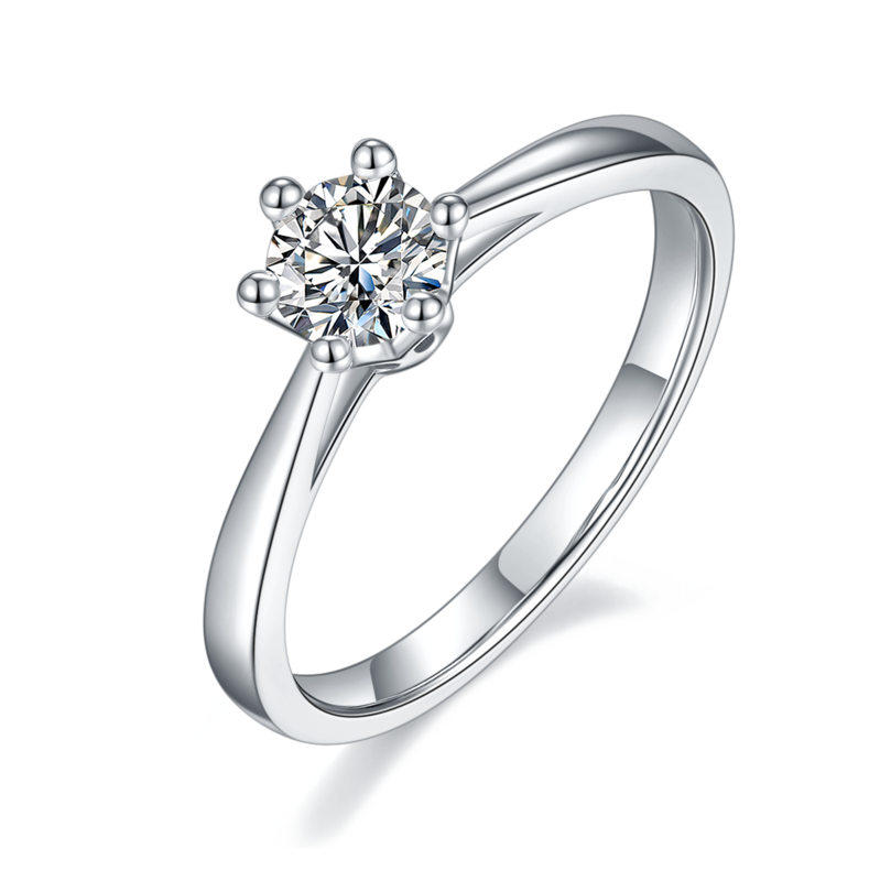 直臂皇冠S925银镀白金MoissaniteWomen's Ring50分D级