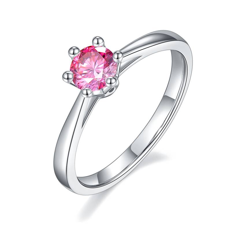直臂皇冠S925银镀白金MoissaniteWomen's Ring50分D级