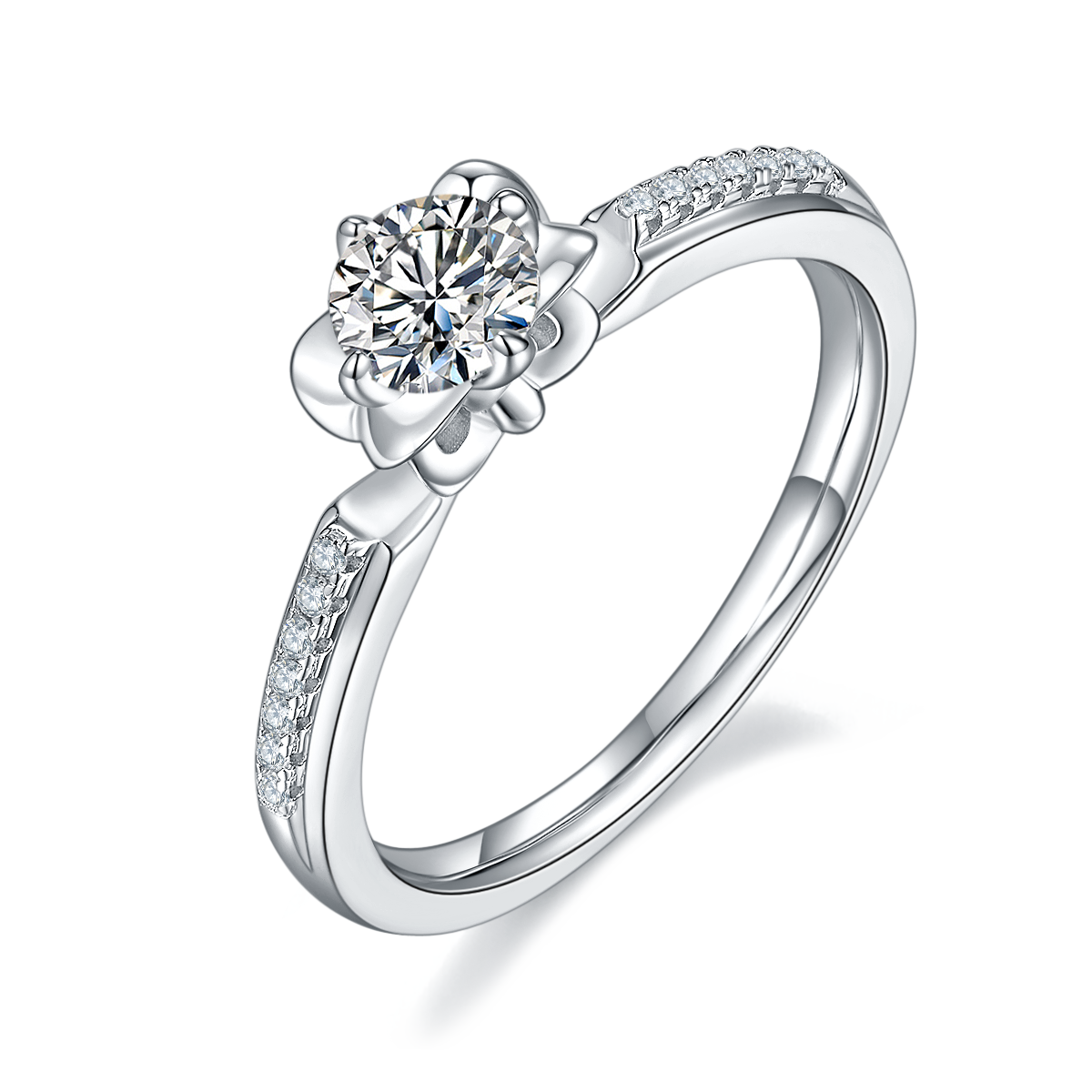 Micro inlaid Tang Yan's S925 silver plated platinum Moissanite women's ring 50 points D-grade
