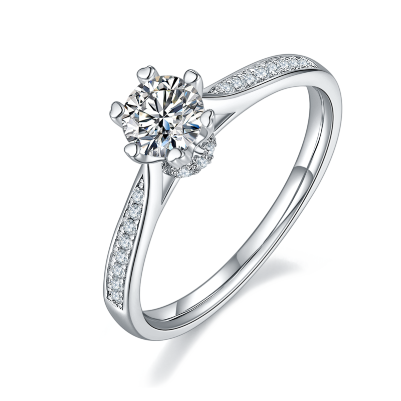 微镶时来运转S925银镀白金MoissaniteWomen's Ring50分D级