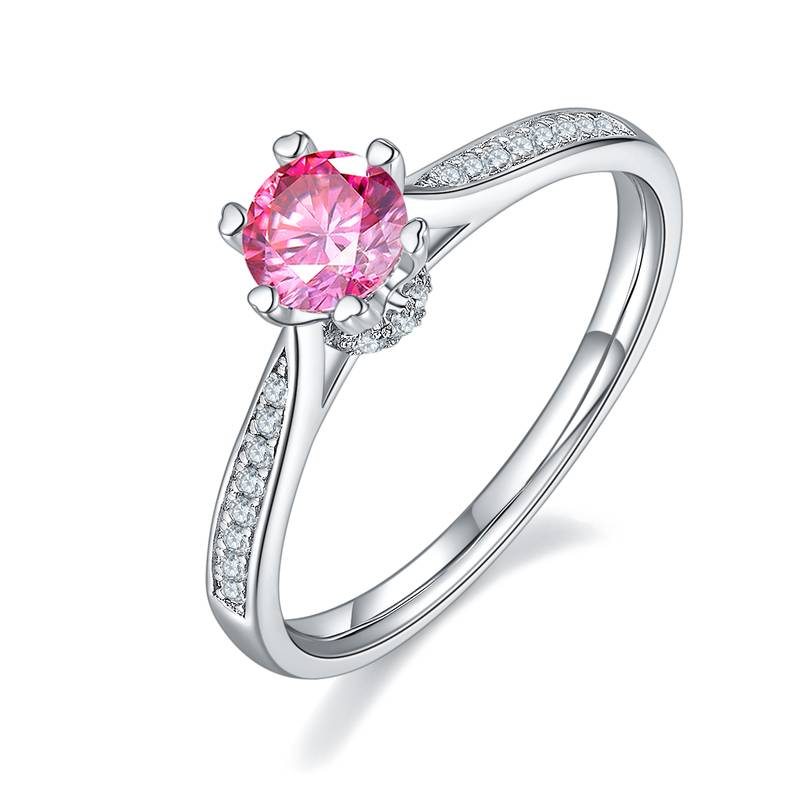 微镶时来运转S925银镀白金MoissaniteWomen's Ring50分D级