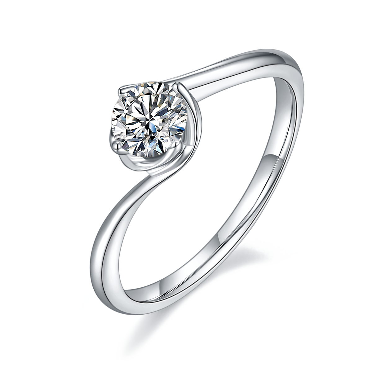 Twisted arm flower bud S925 silver plated platinum Moissanite women's ring 50 points D-grade