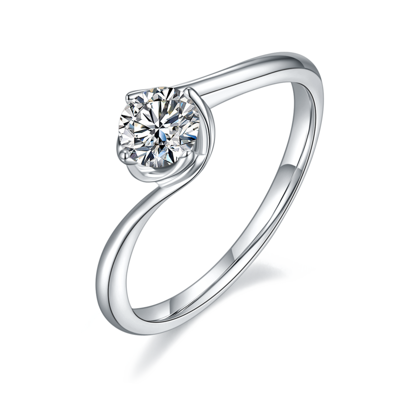 扭臂花蕾S925银镀白金MoissaniteWomen's Ring50分D级