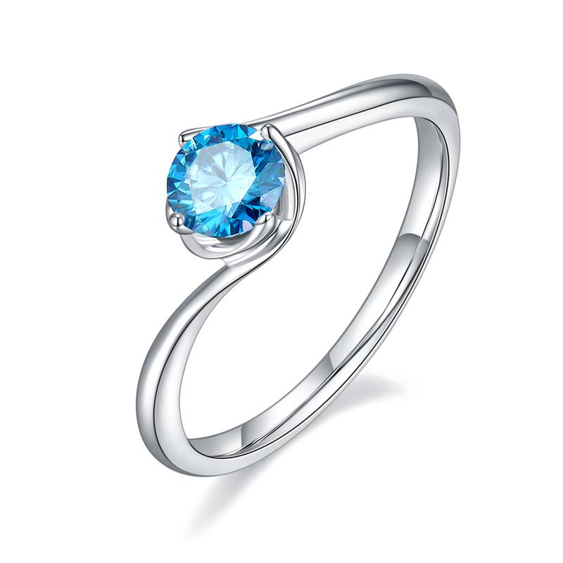 扭臂花蕾S925银镀白金MoissaniteWomen's Ring50分D级