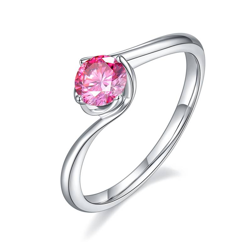 扭臂花蕾S925银镀白金MoissaniteWomen's Ring50分D级