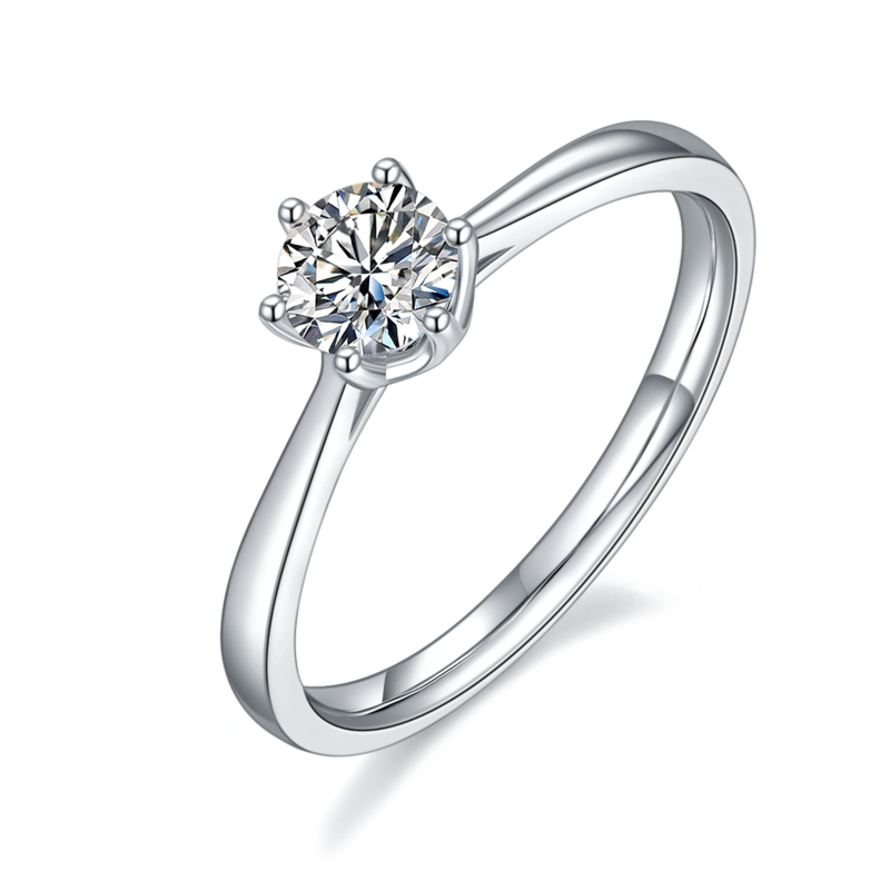 光臂新六爪S925银镀白金MoissaniteWomen's Ring50分D级