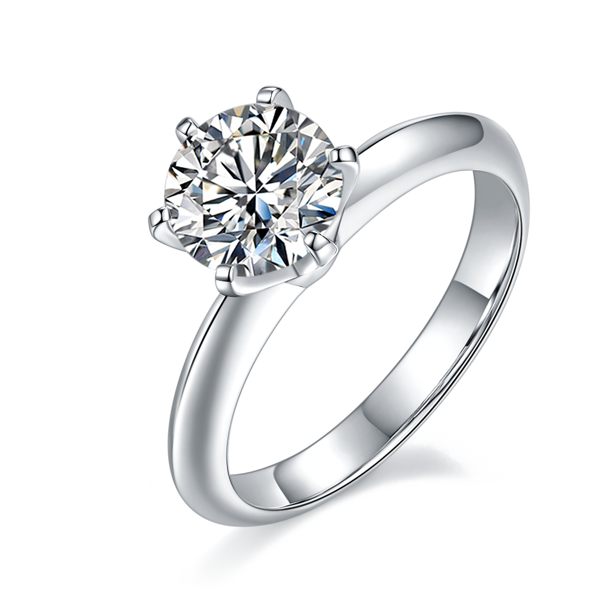 Light Arm T Home Six Claw S925 Silver Plated Platinum Moissanite Diamond Women's Ring 1.5 Carat D-Class
