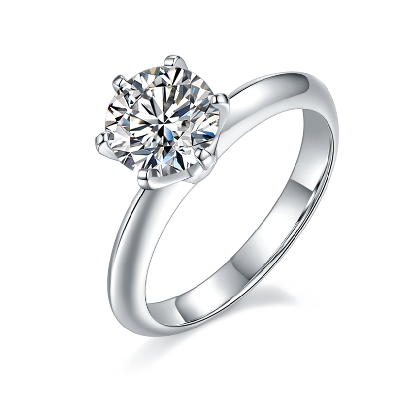 光臂T家六爪S925银镀白金MoissaniteWomen's Ring1.5ctD级