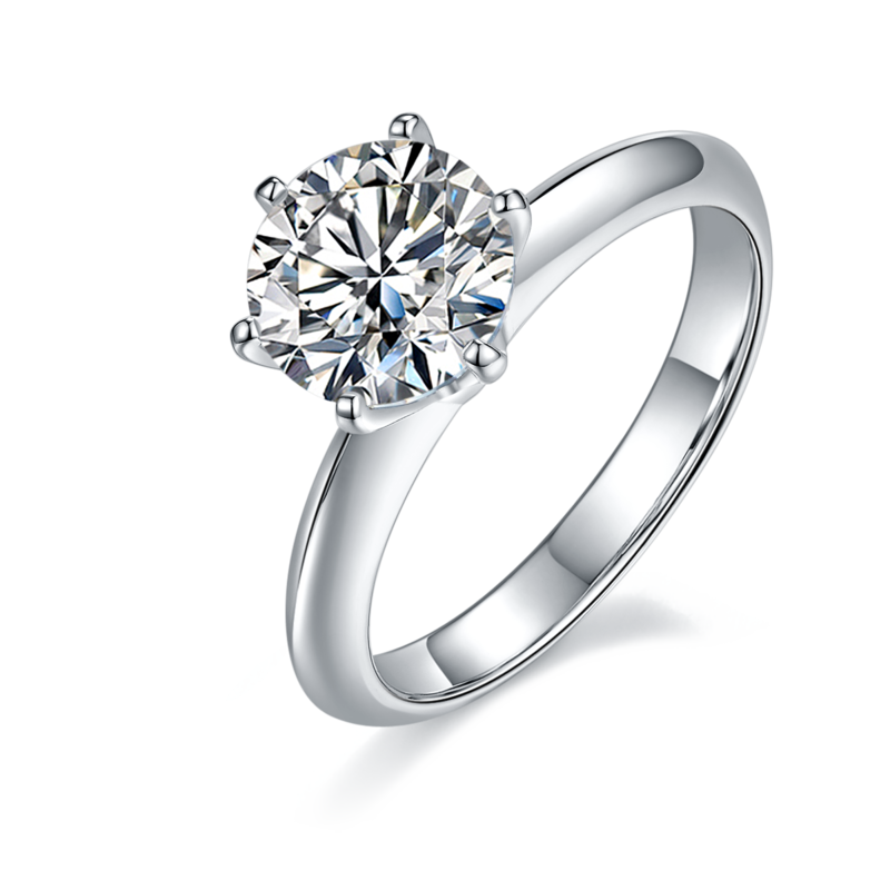 光臂T家六爪S925银镀白金MoissaniteWomen's Ring2.0ctD级