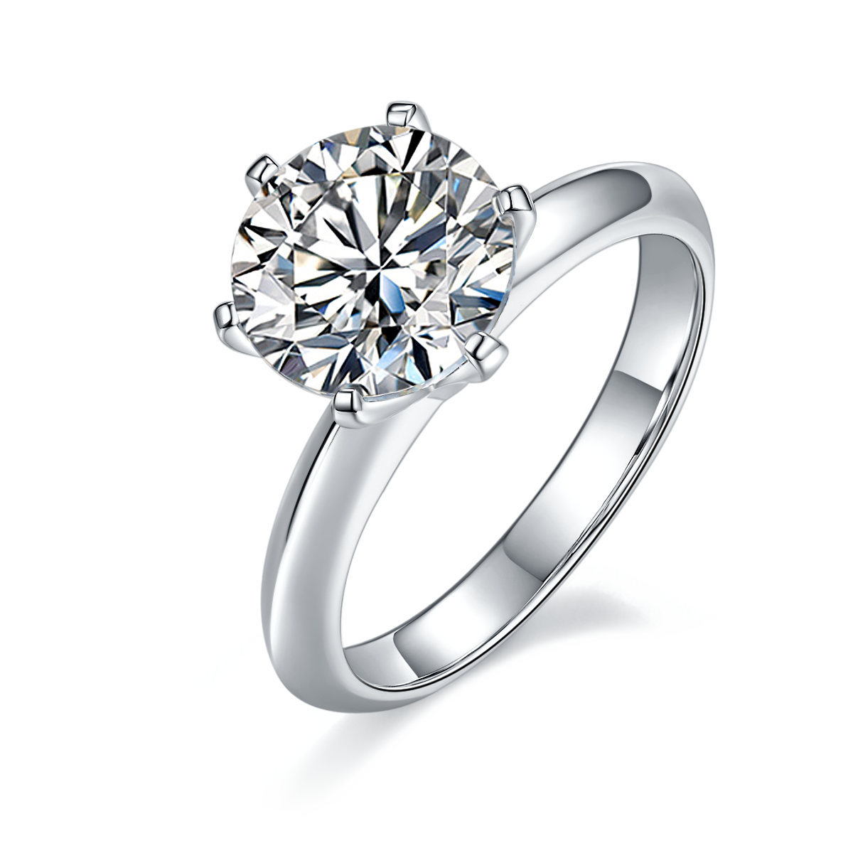 Light Arm T Home Six Claw S925 Silver Plated Platinum Moissanite Diamond Women's Ring 3.0 Carat D-Class