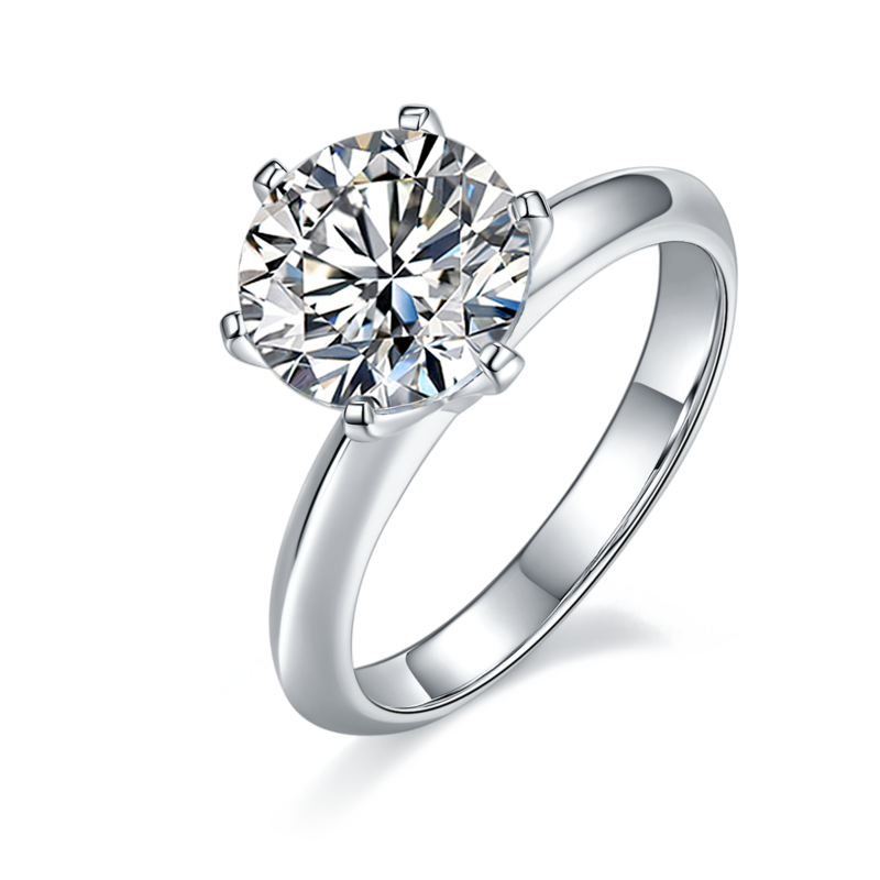 光臂T家六爪S925银镀白金MoissaniteWomen's Ring3.0ctD级