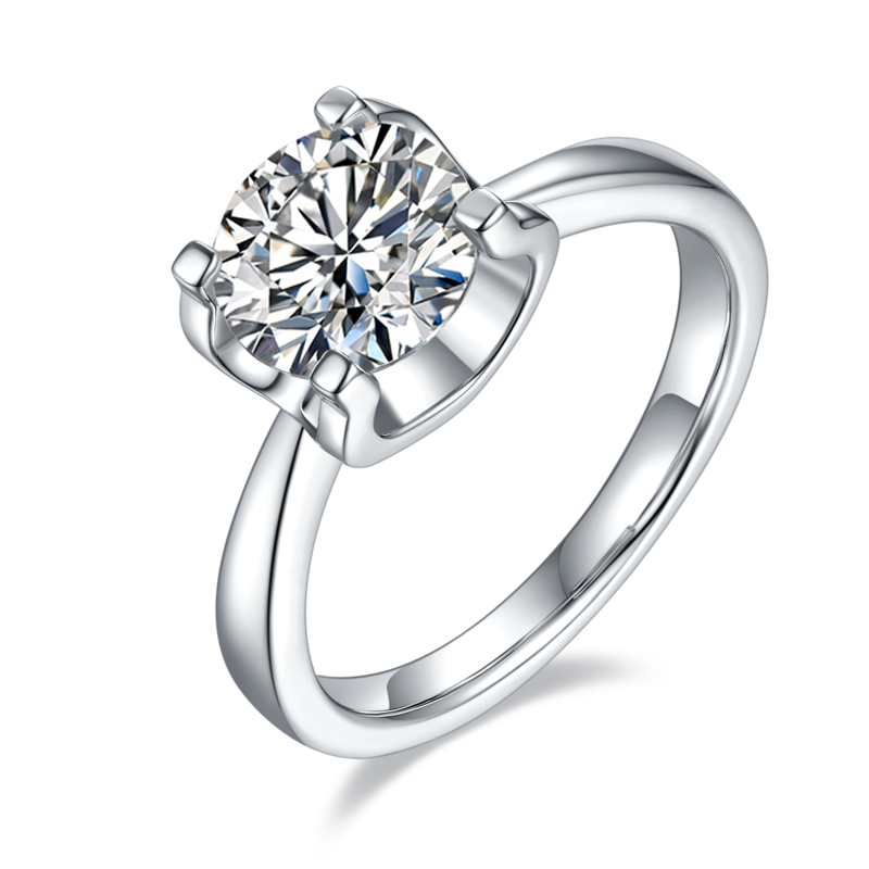 Classic牛头S925银镀白金MoissaniteWomen's Ring2.0ctD级