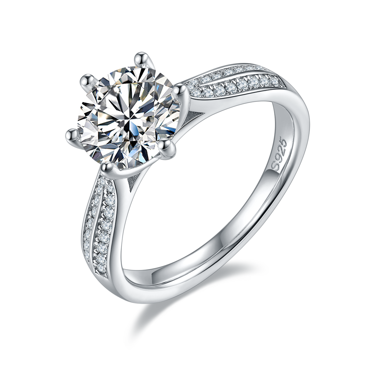 Starlight Queen S925 Silver Plated Platinum Moissanite Diamond Women's Ring 2.0 Carat D-Class
