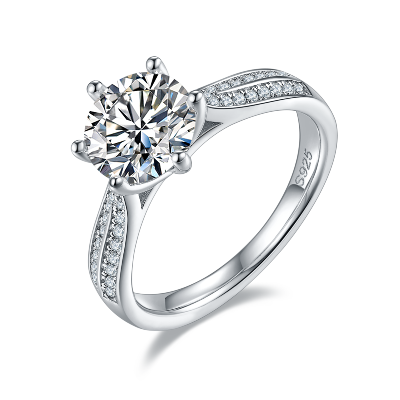 星光皇后S925银镀白金MoissaniteWomen's Ring2.0ctD级