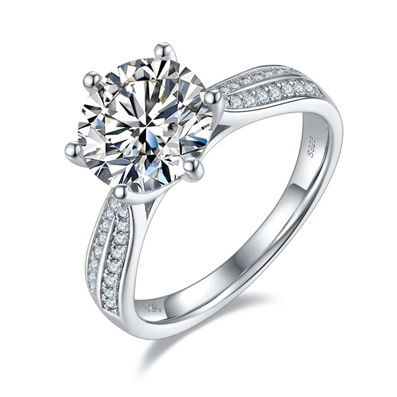 星光皇后S925银镀白金MoissaniteWomen's Ring3.0ctD级