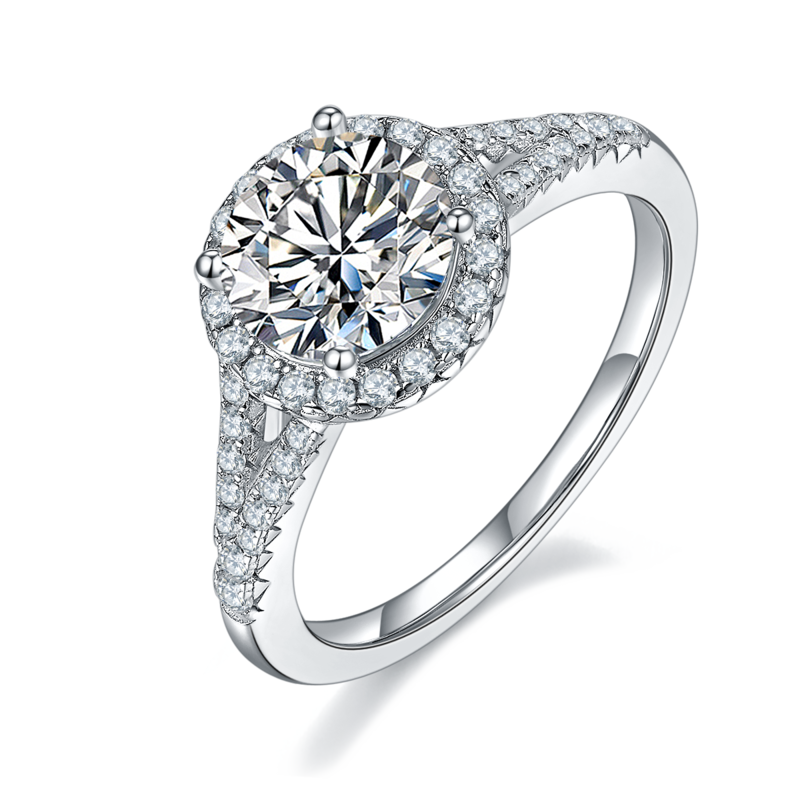 双臂圆包S925银镀白金MoissaniteWomen's Ring1.5ctD级