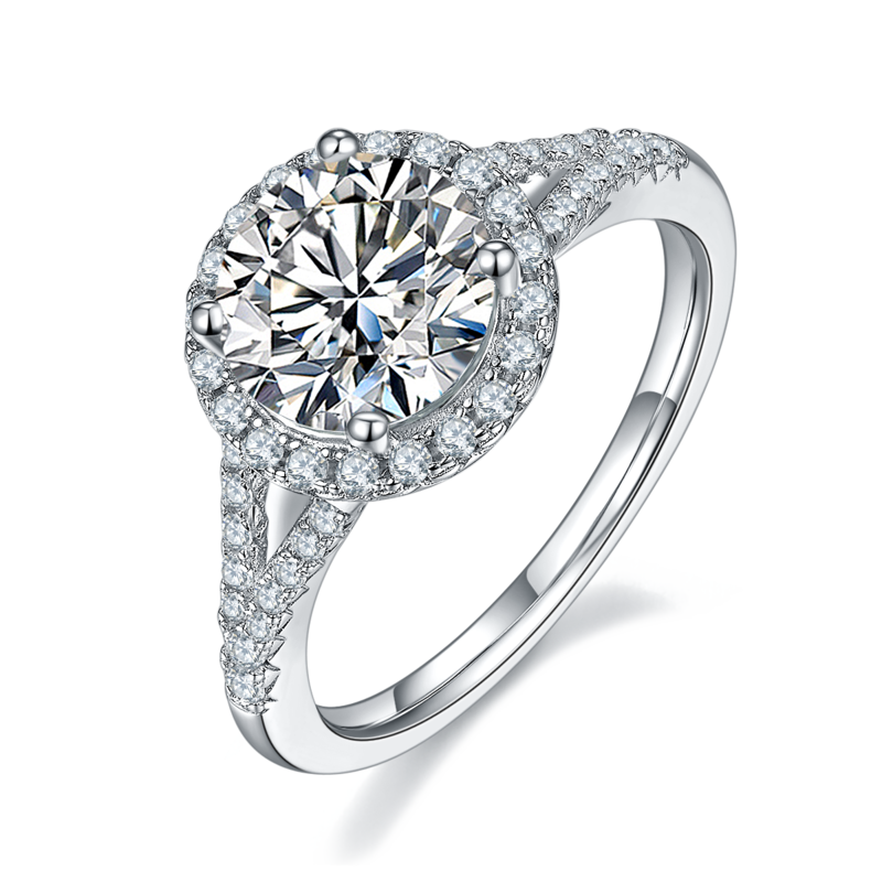 双臂圆包S925银镀白金MoissaniteWomen's Ring2.0ctD级
