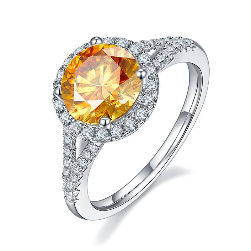 双臂圆包S925银镀白金MoissaniteWomen's Ring2.0ctD级