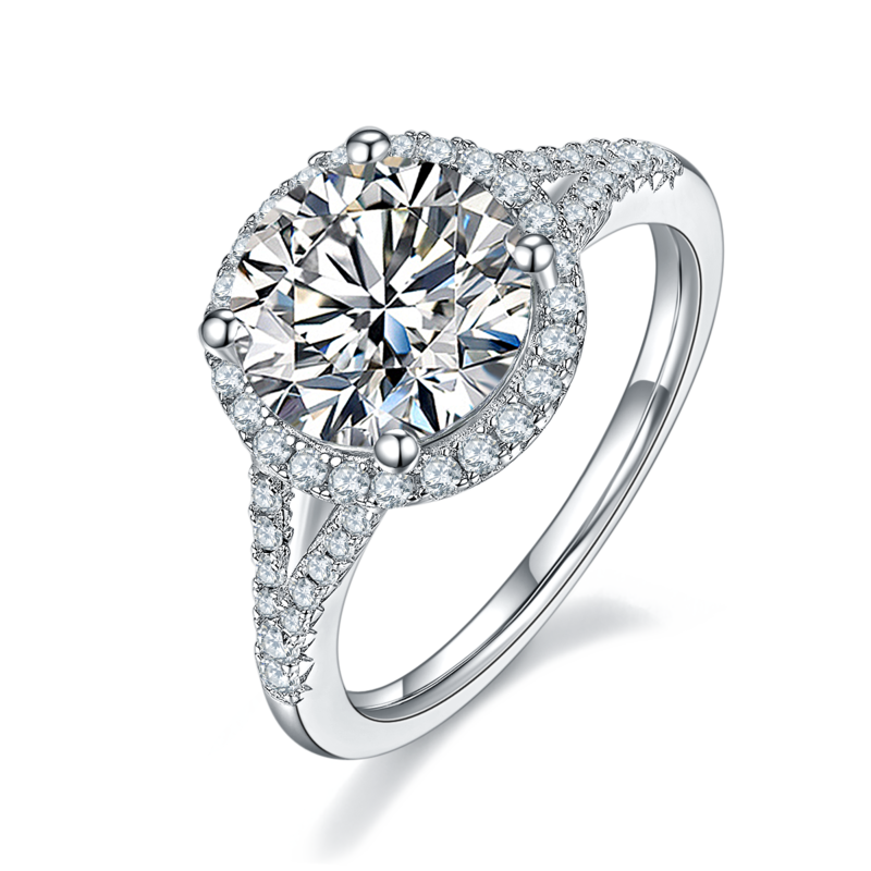 双臂圆包S925银镀白金MoissaniteWomen's Ring3.0ctD级