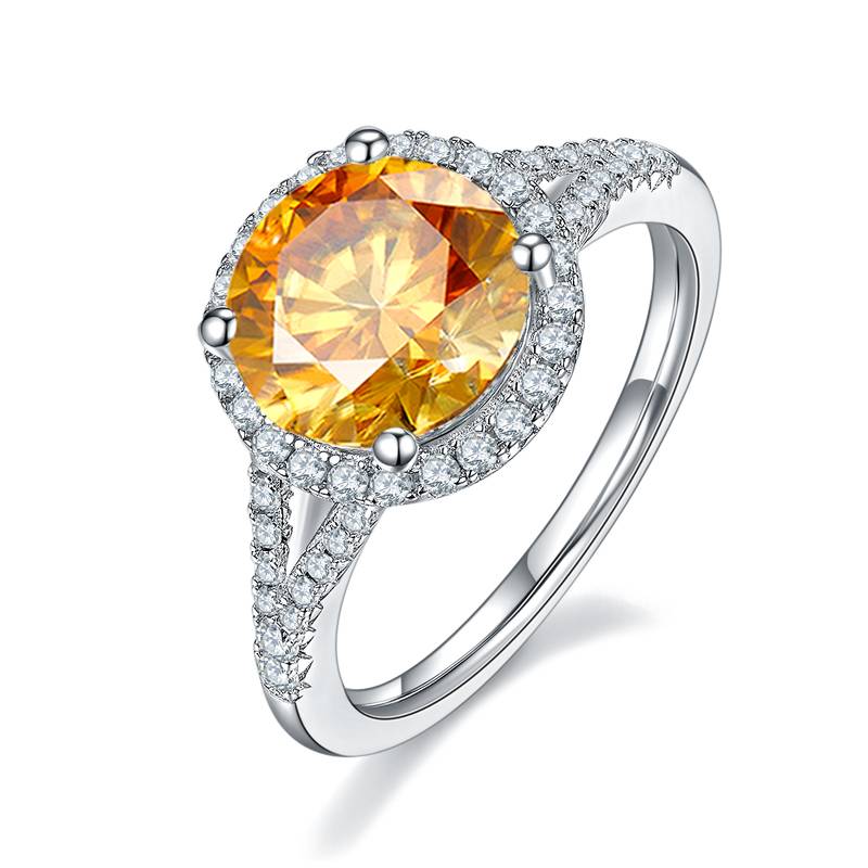 双臂圆包S925银镀白金MoissaniteWomen's Ring3.0ctD级