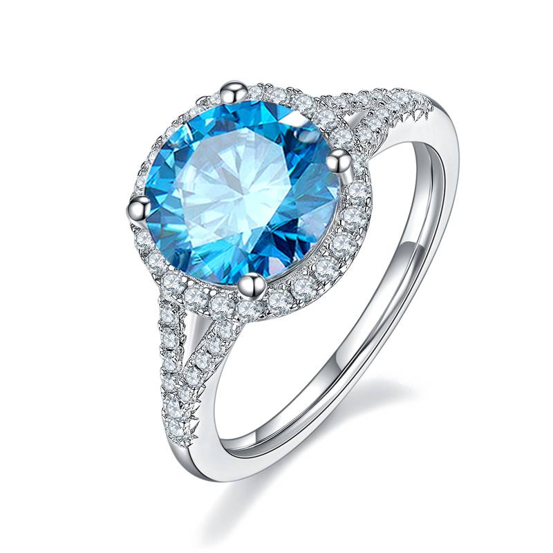双臂圆包S925银镀白金MoissaniteWomen's Ring3.0ctD级