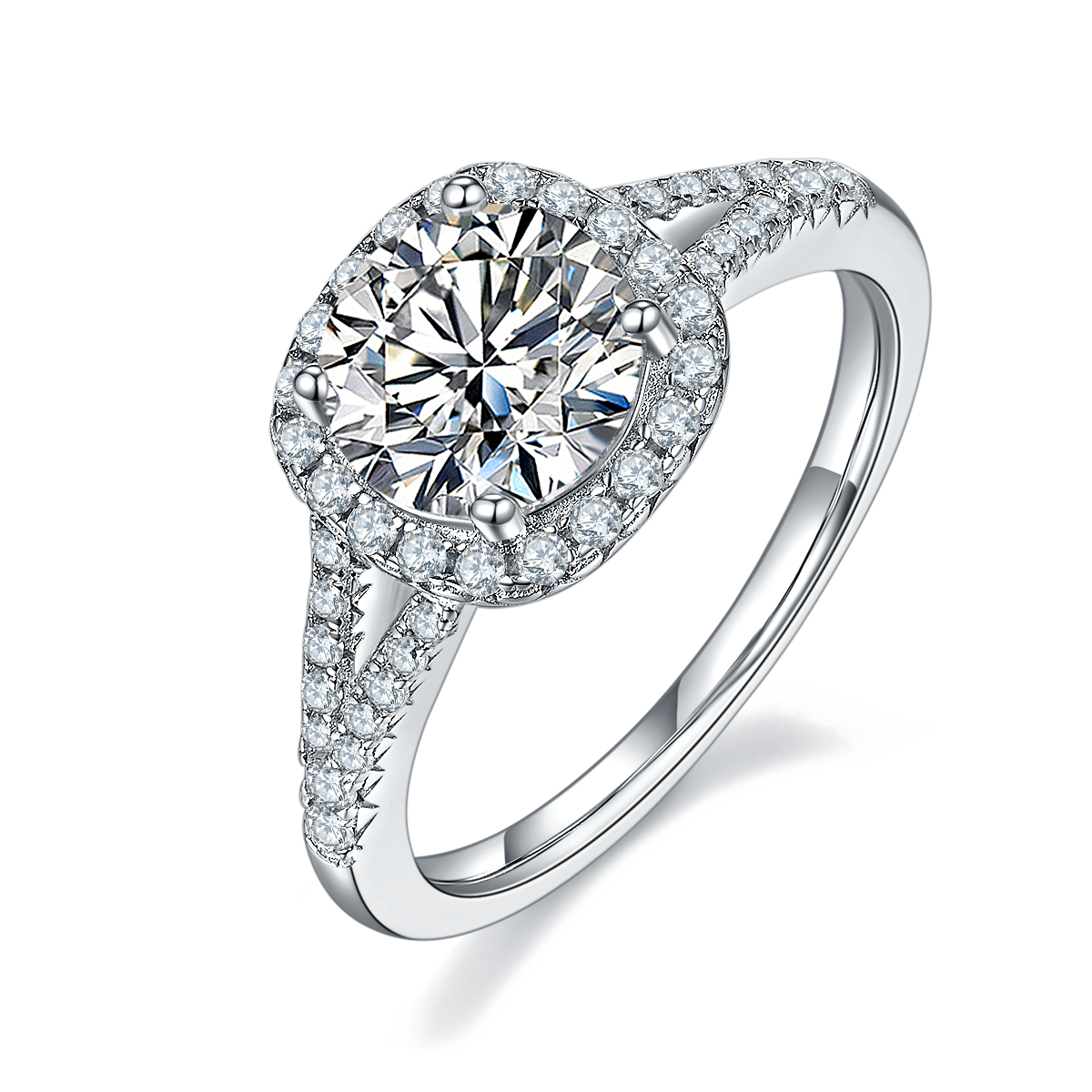 Double arm square bag S925 silver plated platinum moissanite diamond women's ring 1.5 carats D-grade