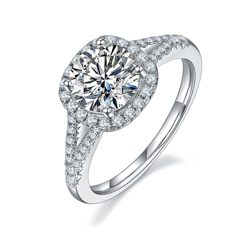 双臂方包S925银镀白金MoissaniteWomen's Ring1.5ctD级