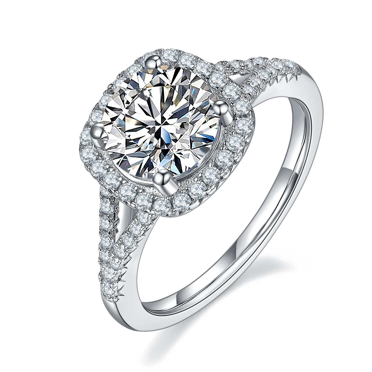 Double arm square bag S925 silver plated platinum moissanite diamond women's ring 2.0 carats D-grade