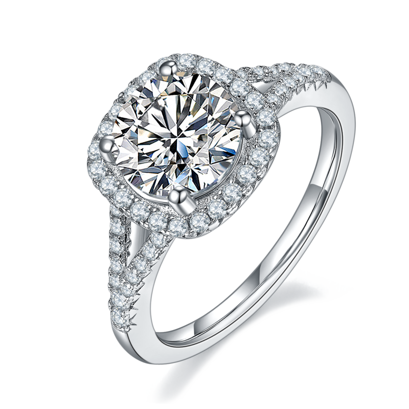 双臂方包S925银镀白金MoissaniteWomen's Ring2.0ctD级
