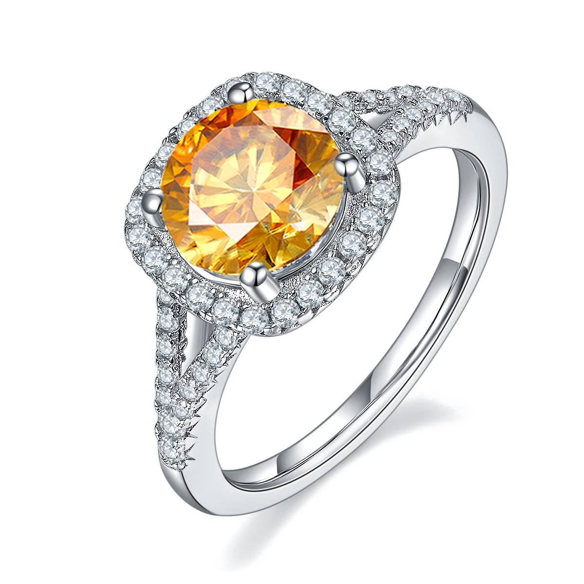 Double arm square bag S925 silver plated platinum moissanite diamond women's ring 2.0 carats D-grade