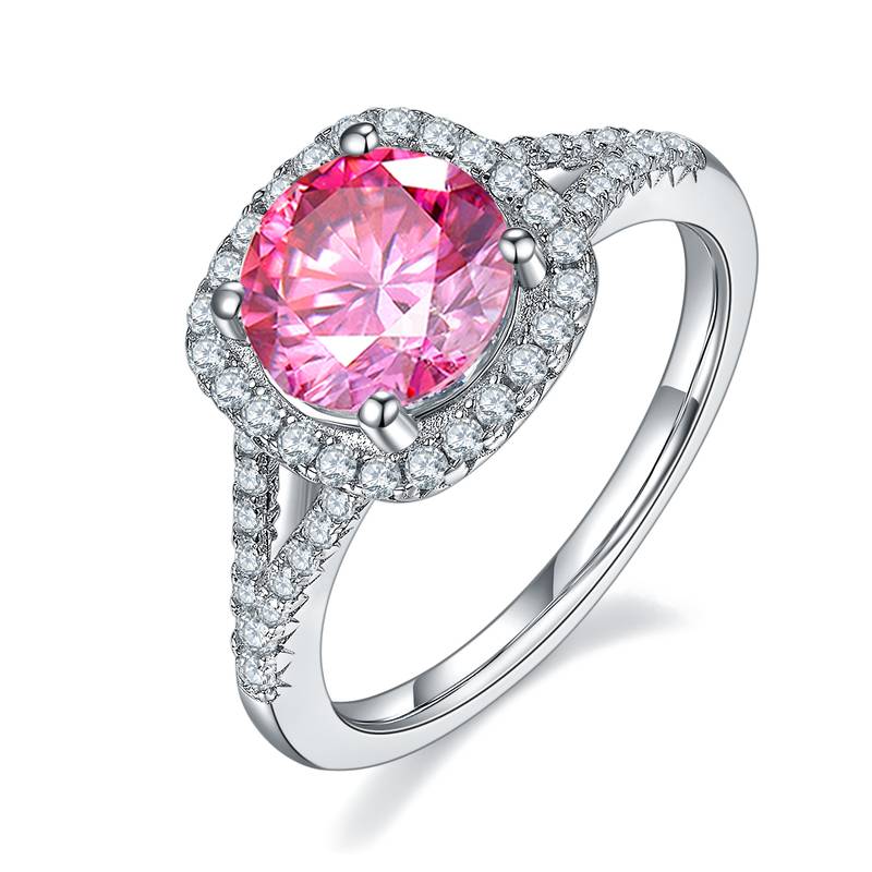 双臂方包S925银镀白金MoissaniteWomen's Ring2.0ctD级