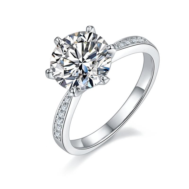 微镶灵动S925银镀白金MoissaniteWomen's Ring3.0ctD级