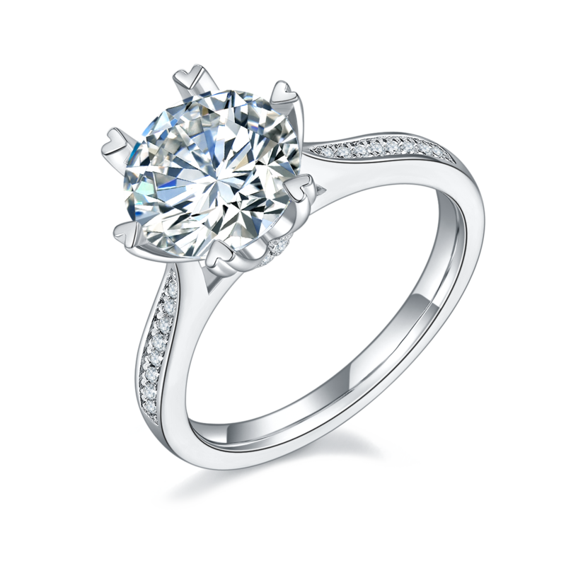 时来运转S925银镀白金MoissaniteWomen's Ring3.0ctD级