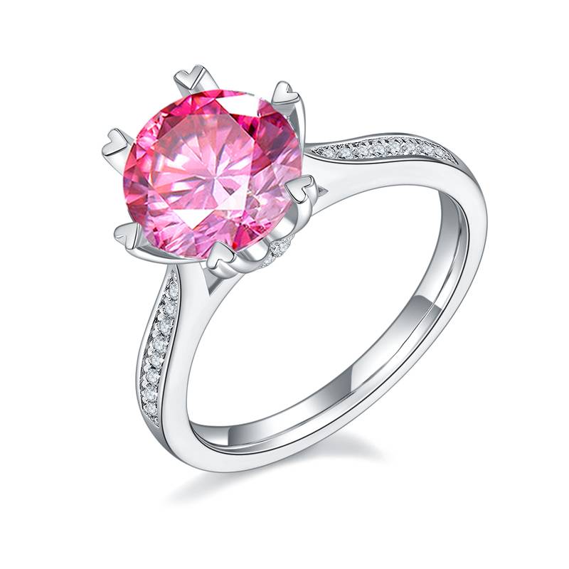 时来运转S925银镀白金MoissaniteWomen's Ring3.0ctD级