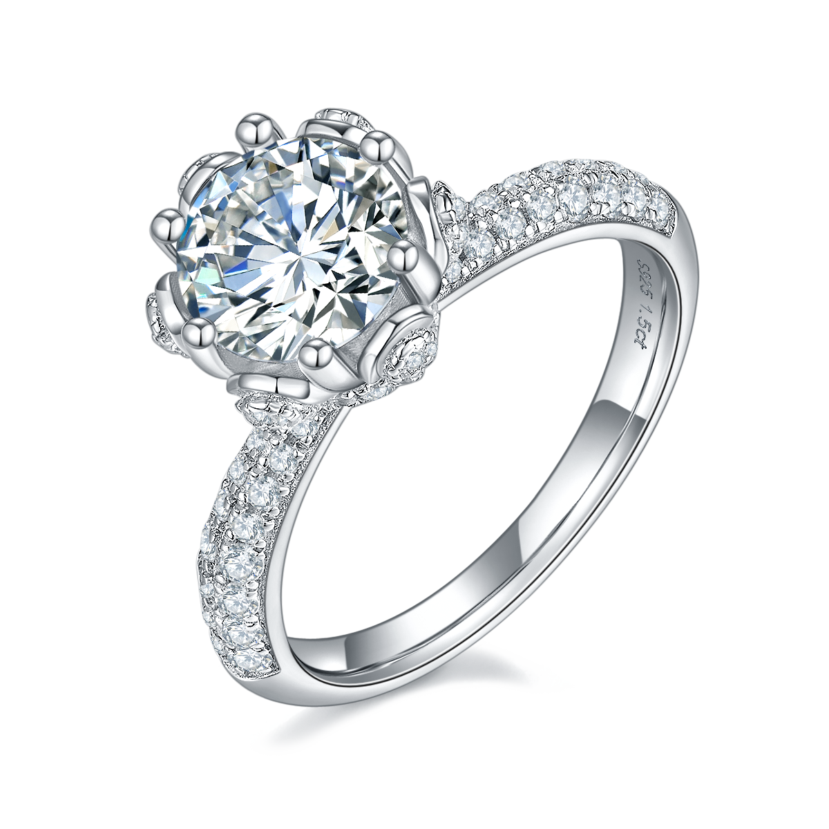 Straight arm luxury floral god S925 silver plated platinum moissanite diamond women's ring 1.5 carats D-grade