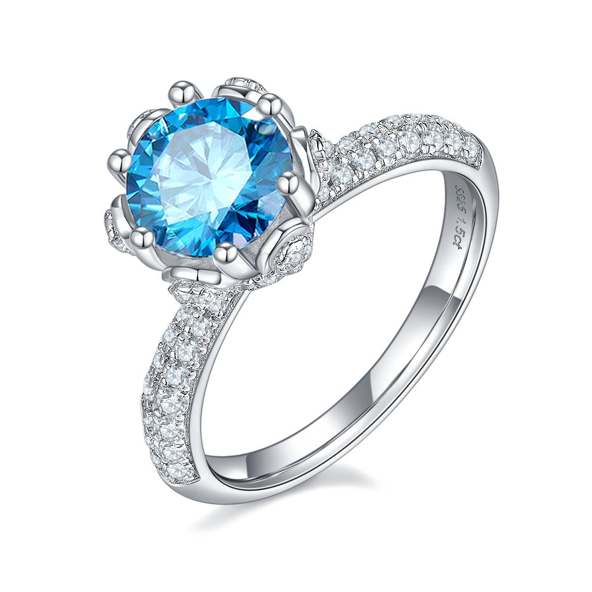 Straight arm luxury floral god S925 silver plated platinum moissanite diamond women's ring 1.5 carats D-grade