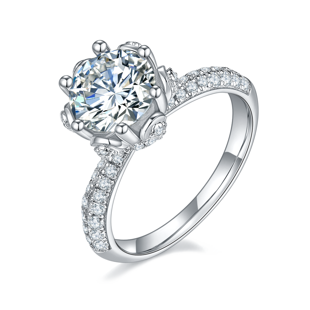 Straight arm luxury floral god S925 silver plated platinum moissanite diamond women's ring 2.0 carats D-class