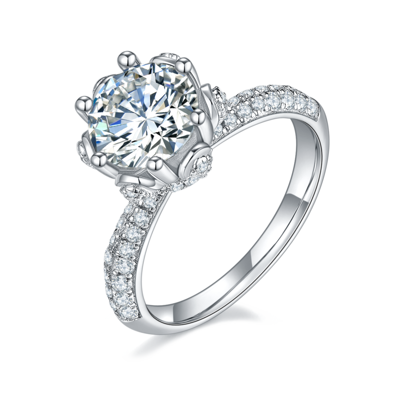 直臂豪镶花神S925银镀白金MoissaniteWomen's Ring2.0ctD级