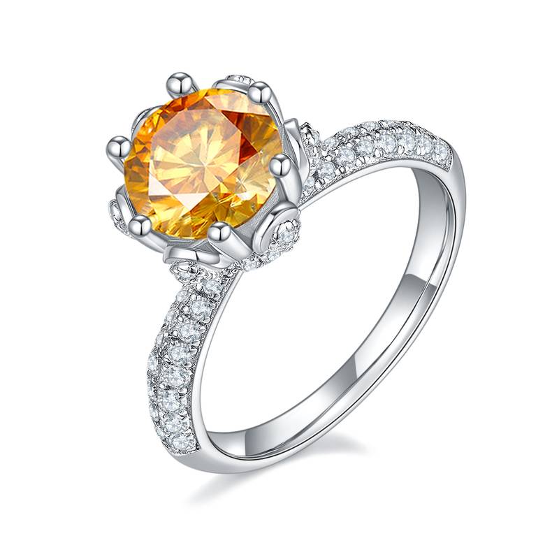直臂豪镶花神S925银镀白金MoissaniteWomen's Ring2.0ctD级