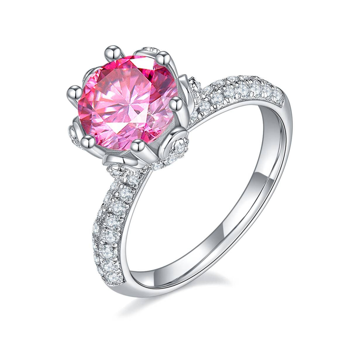 Straight arm luxury floral god S925 silver plated platinum moissanite diamond women's ring 2.0 carats D-class