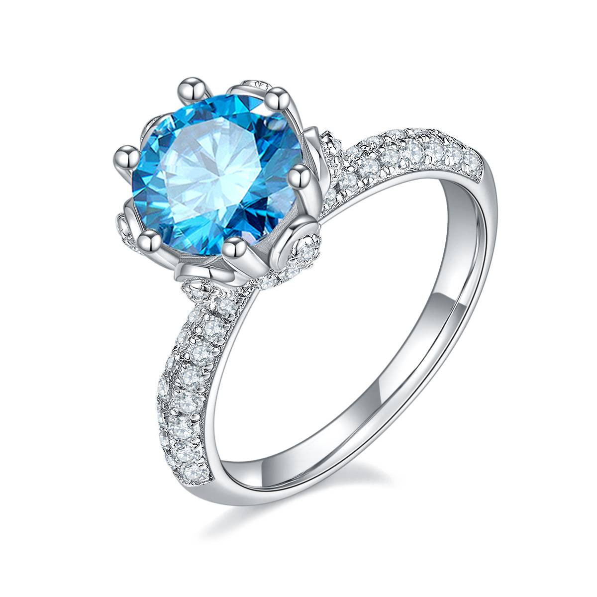 Straight arm luxury floral god S925 silver plated platinum moissanite diamond women's ring 2.0 carats D-class