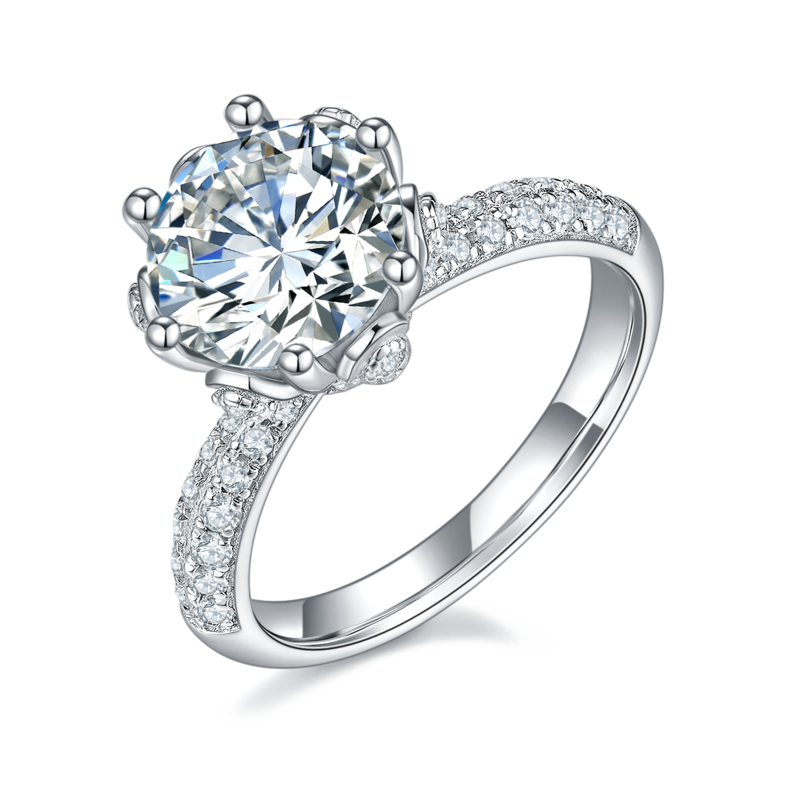 直臂豪镶花神S925银镀白金MoissaniteWomen's Ring3.0ctD级