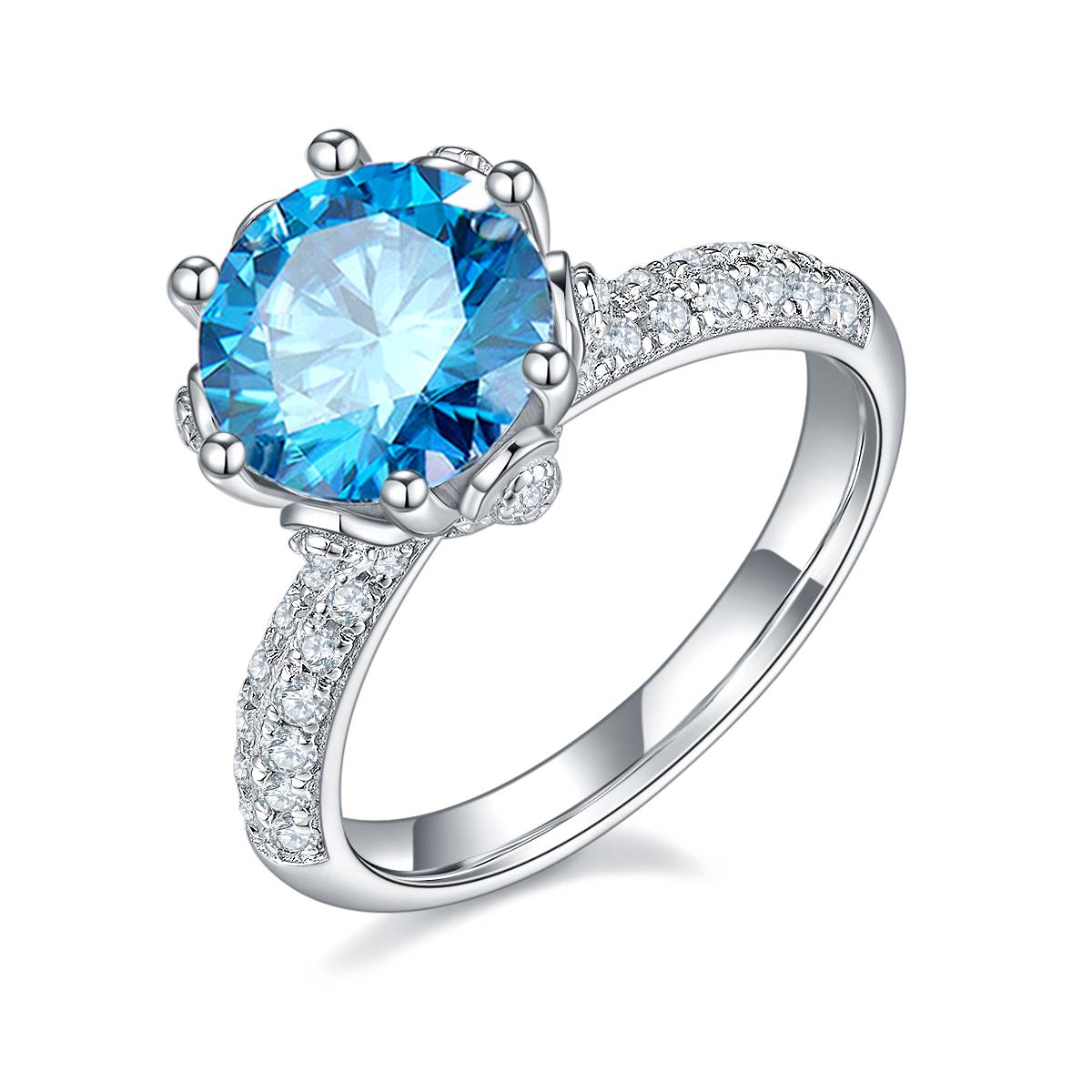 Straight arm luxury floral god S925 silver plated white gold moissanite diamond women's ring 3.0 carats D-class