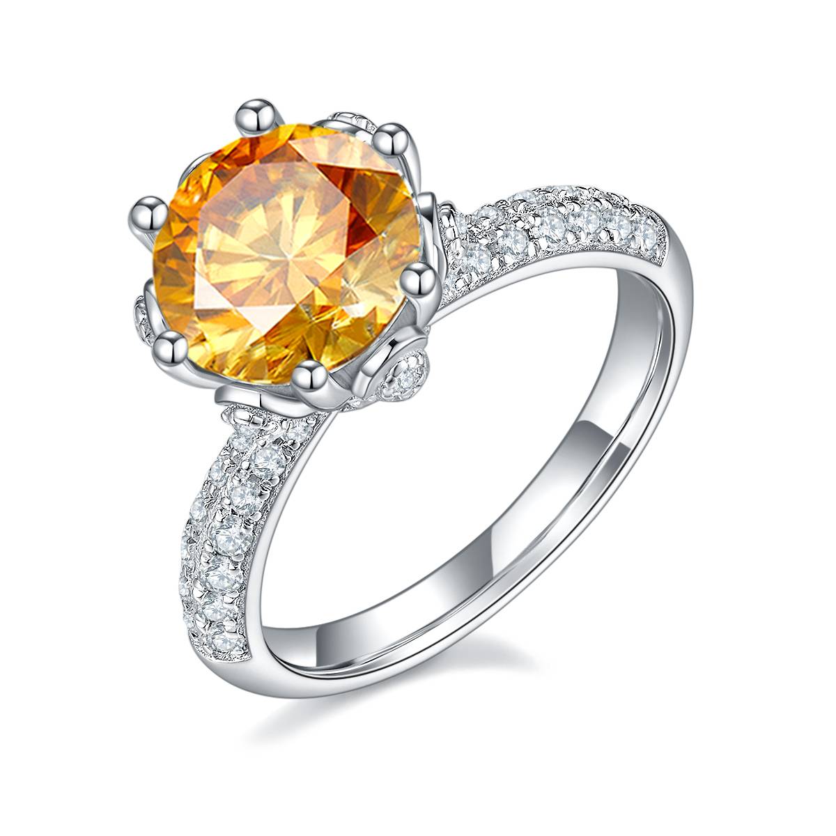 Straight arm luxury floral god S925 silver plated white gold moissanite diamond women's ring 3.0 carats D-class