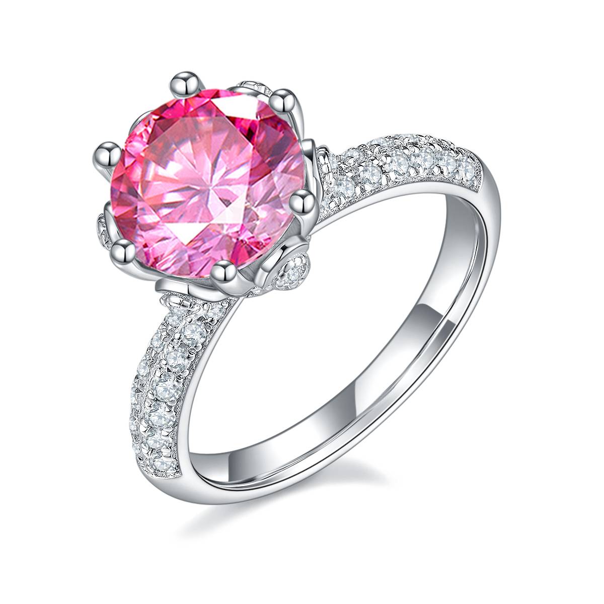 Straight arm luxury floral god S925 silver plated white gold moissanite diamond women's ring 3.0 carats D-class