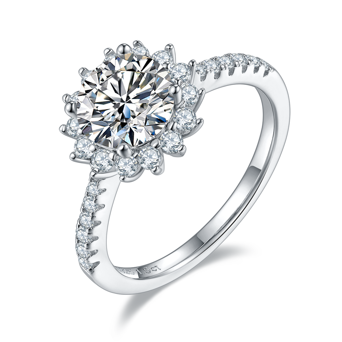 Sunflower S925 Silver Plated Platinum Moissanite Diamond Women's Ring 1.5 Carat D-Class