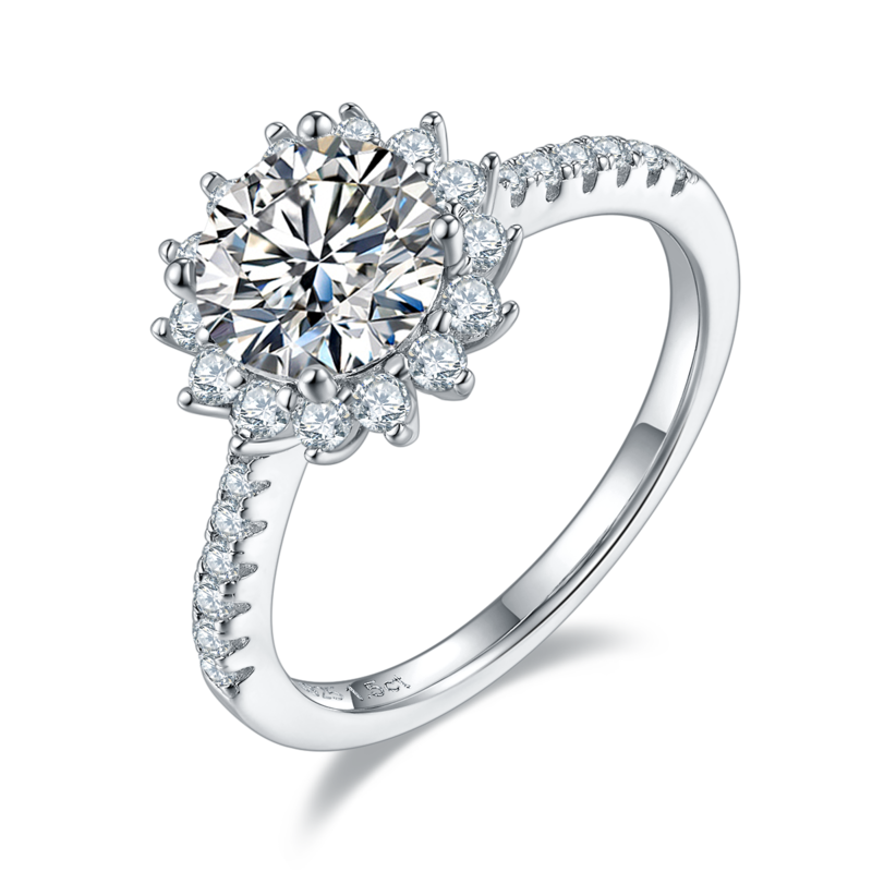 太阳花S925银镀白金MoissaniteWomen's Ring1.5ctD级